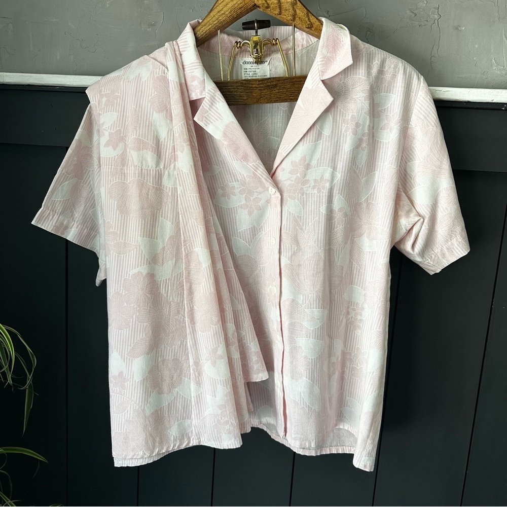 Vintage 90's DonnKenny Pink White Two Piece Top and Skirt Set size‎ 14 (large)